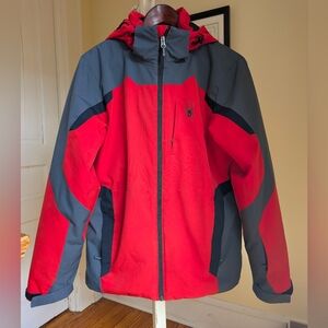 Spyder Men's Red and Gray Ski Jacket with Black Accents